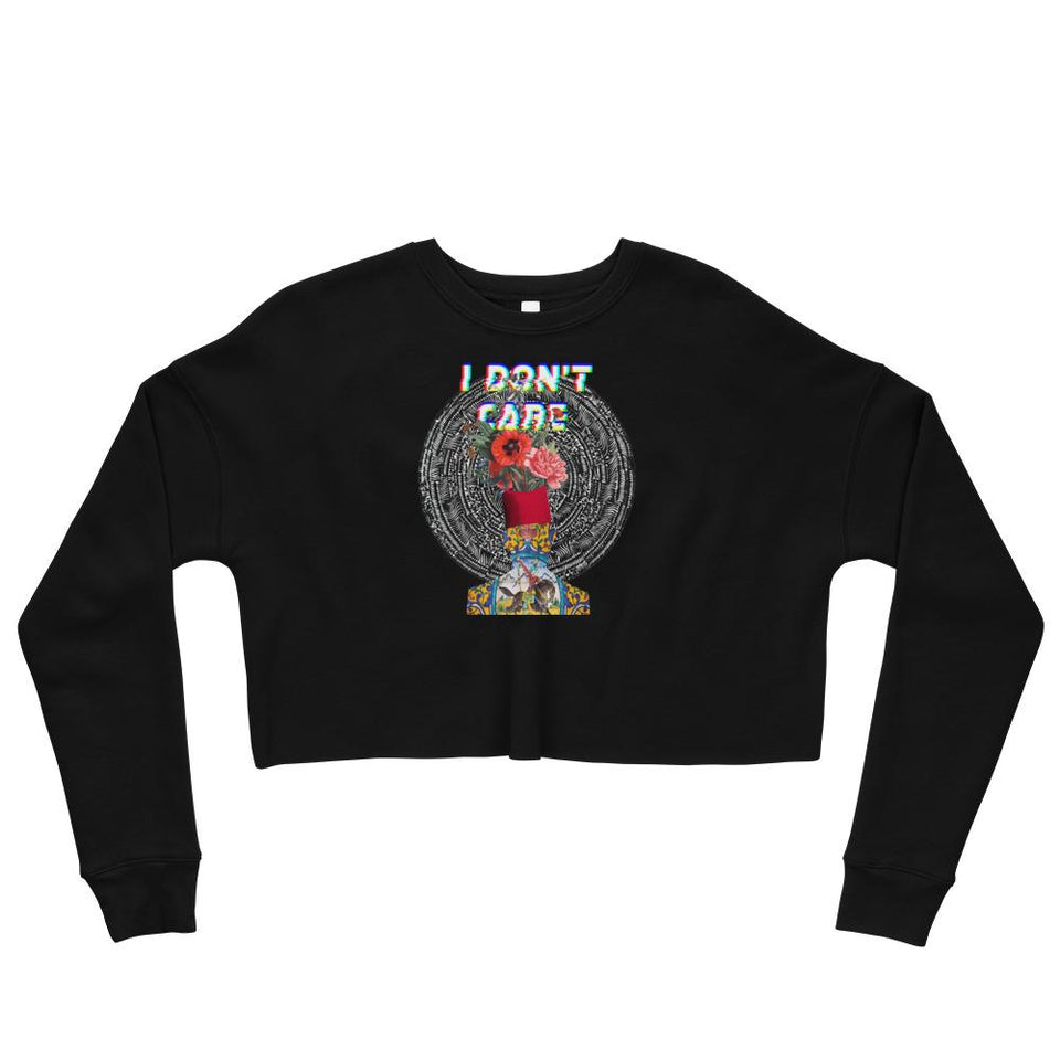 I Dont Care Crop Sweatshirt - Black / S - Crop Sweatshirt Geev Thegeev.com