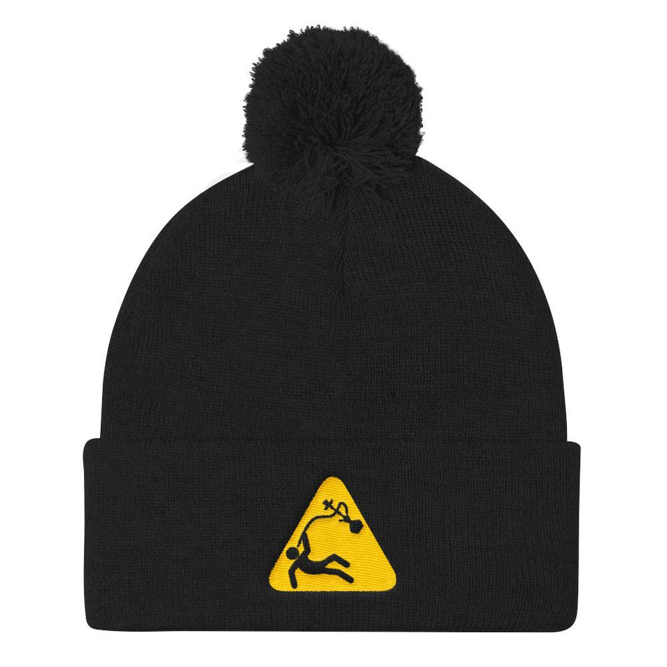 Caution - Black With Pom - Beanies Geev Thegeev.com